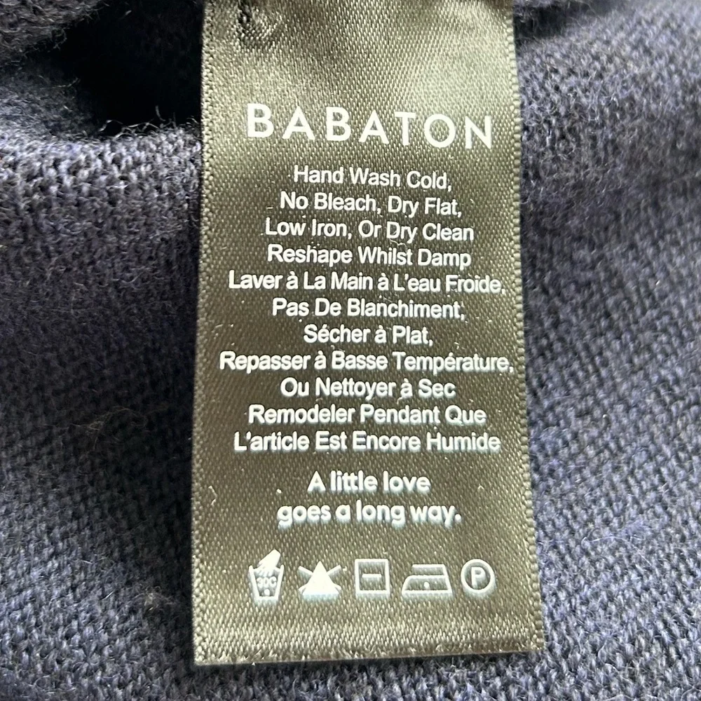 Aritzia Babaton Navy Blue Gunnar Pullover Knit Sweater Wool Step Hem Sz 2
